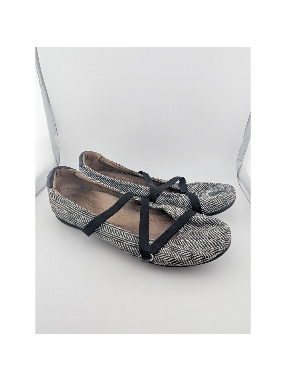 Palladium Size 9 Ballet Flats Grey Black Herringbone Elastic Straps EUR 40